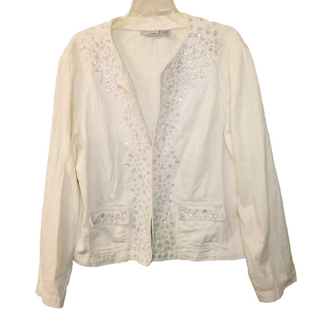 Chico's Platinum Jean Jacket Women 3  US XL Embellished Studded Bejeweled Denim